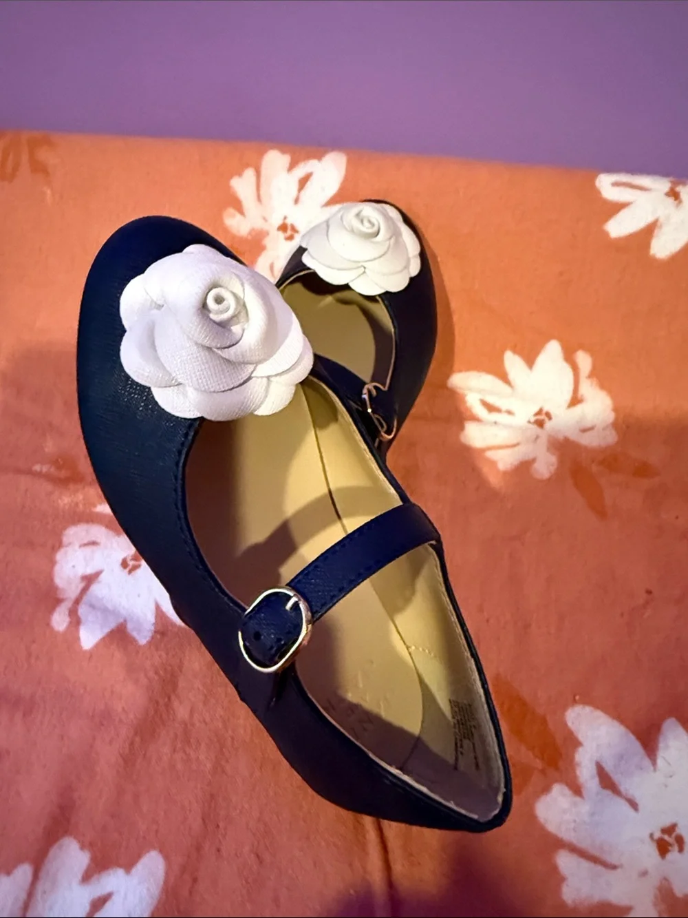 Janie and Jack Girls Navy Mary Jane Dress Shoes with White Flower Accent